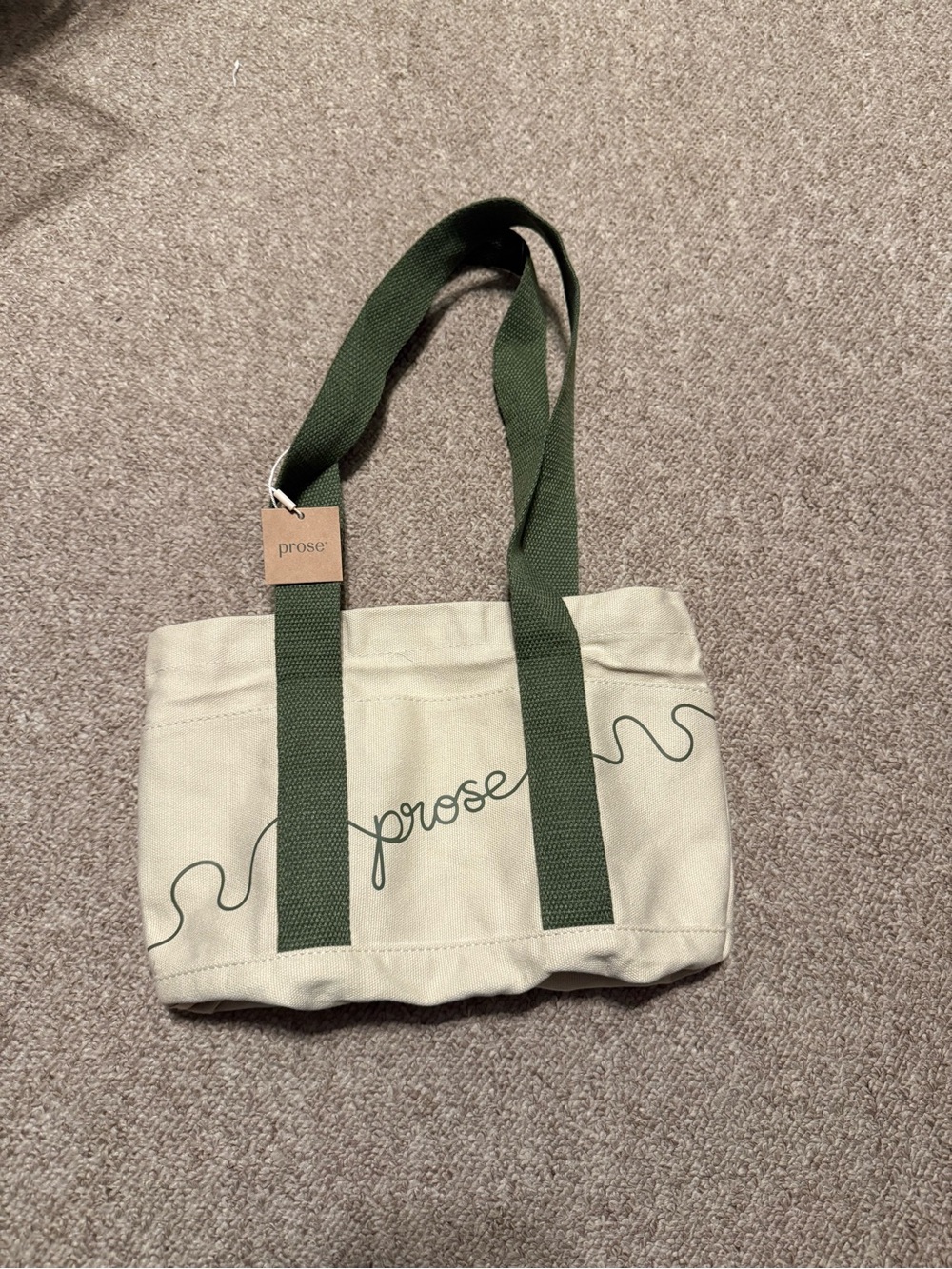 Prose Canvas Tote Bag in Cream with Green Straps